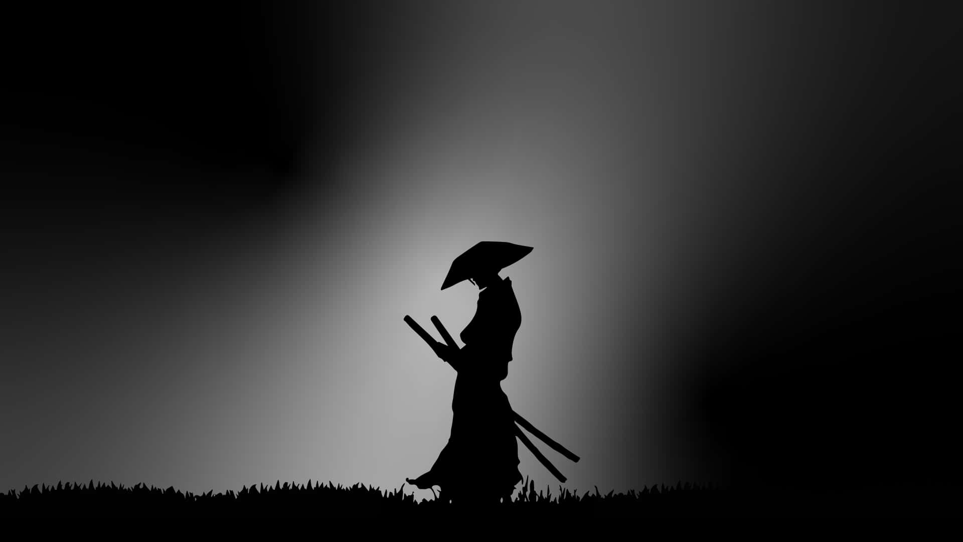 Silhouettescura Di Un Samurai Sull'erba Sfondo