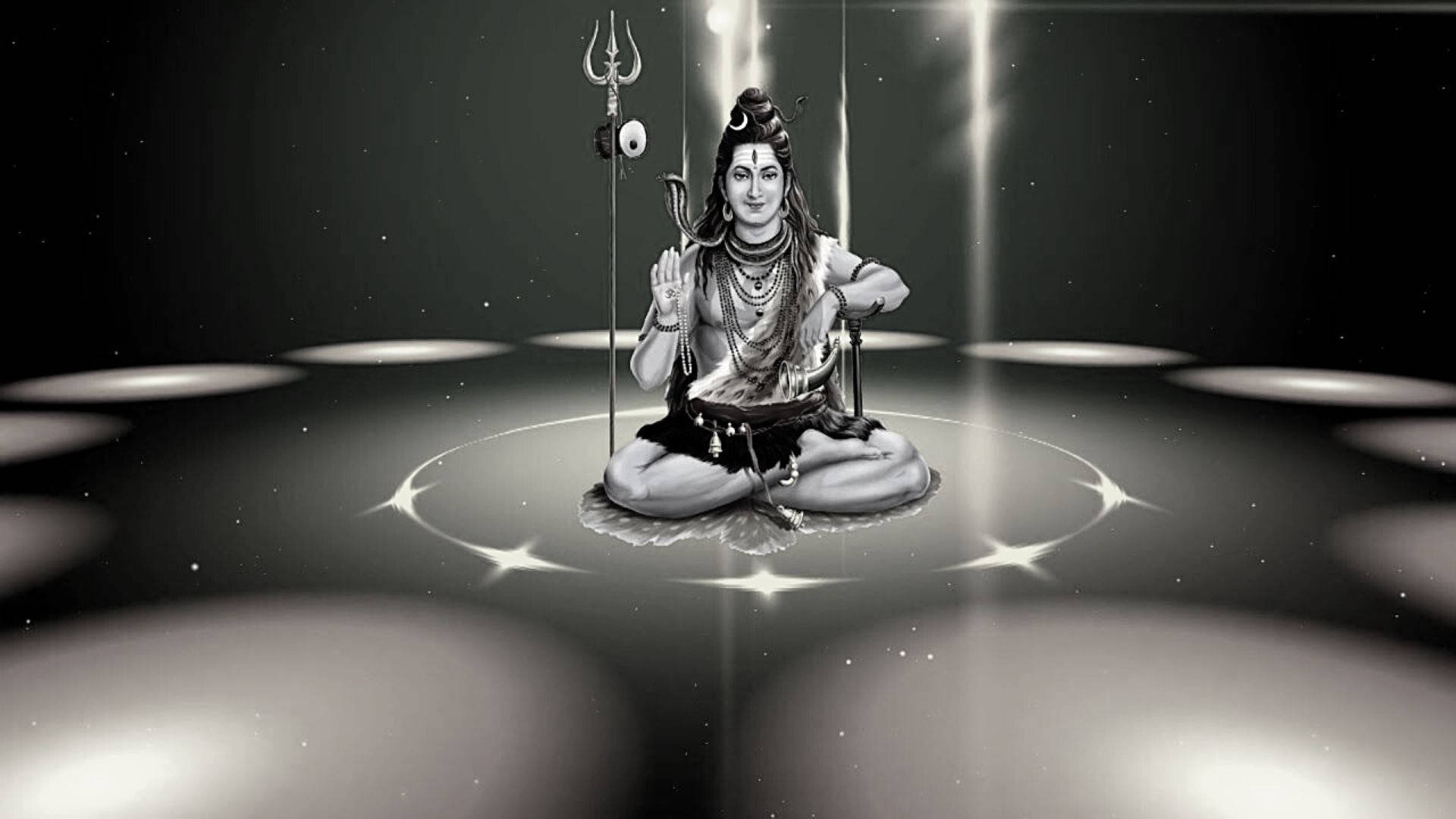 Mørk Shiva i centercirklen med farverige fliser Wallpaper