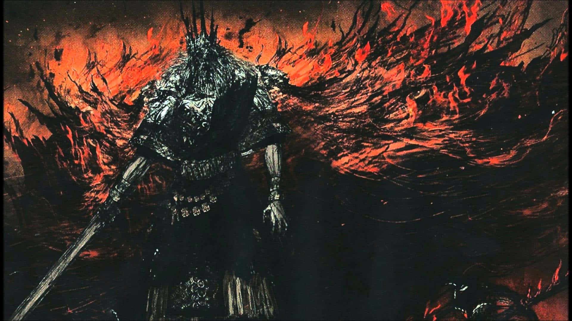 Gwyn, the Lord of Sunlight, in an intense battle scene from Dark Souls Wallpaper