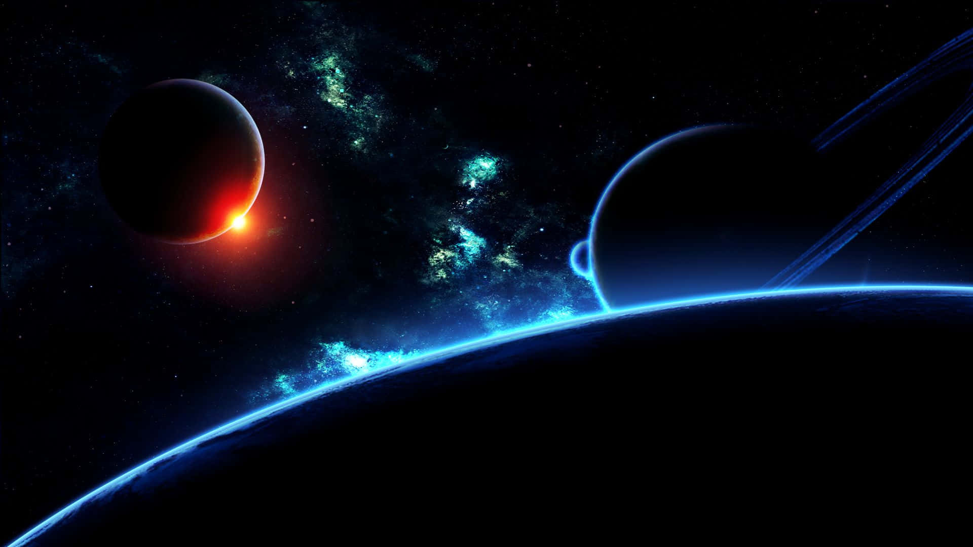 Lyse overfladen af planeten i mørke rum Wallpaper