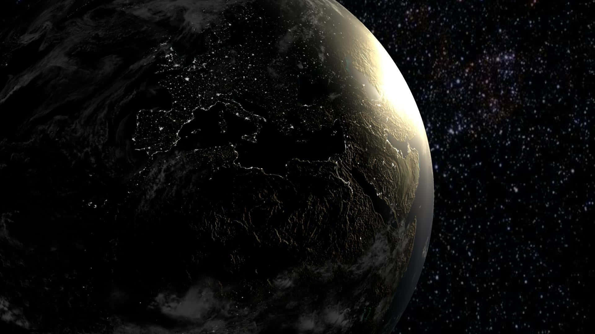 Dark Space Earth With Starry Sky View Wallpaper