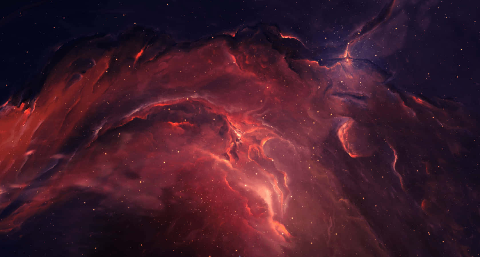 Dark Space Starry Nebula Red Lights Wallpaper
