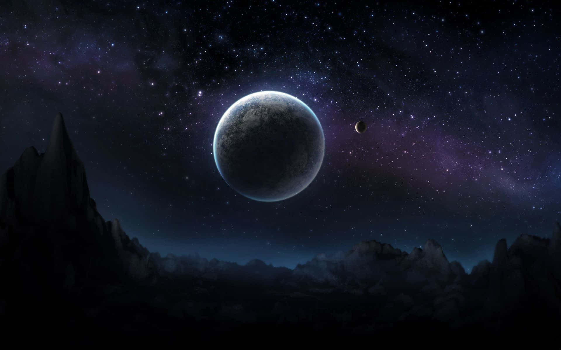 Dark Space Planet With Starry Sky View Wallpaper