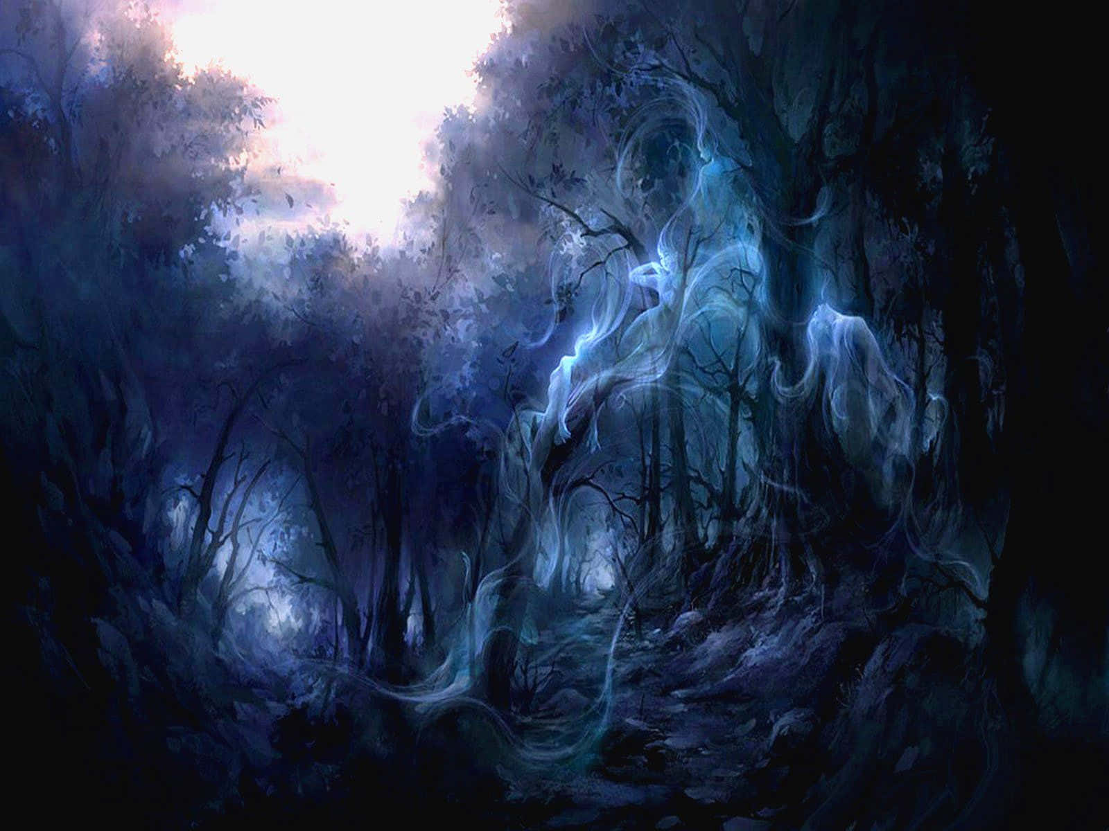 Mysterious Dark Spirit Emerging from the Shadows Wallpaper