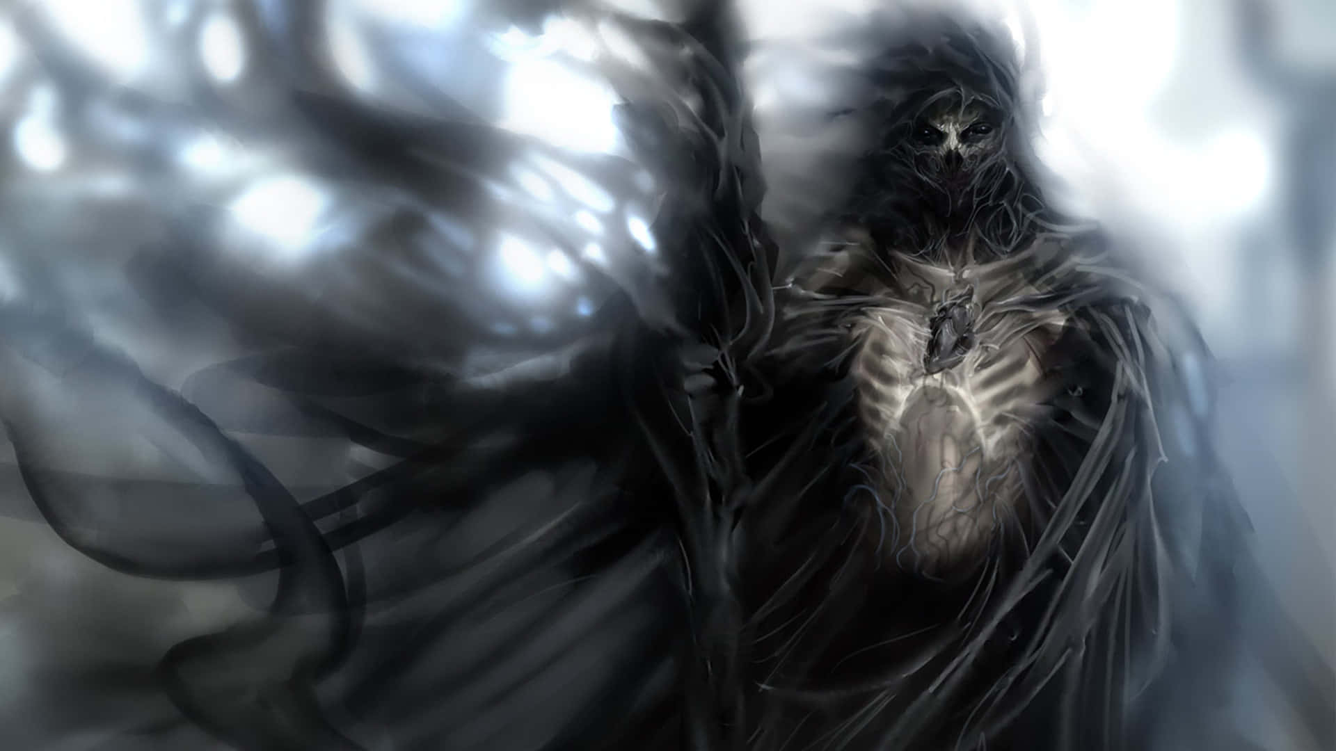 Mysterious Dark Spirit Emerging from the Shadows Wallpaper