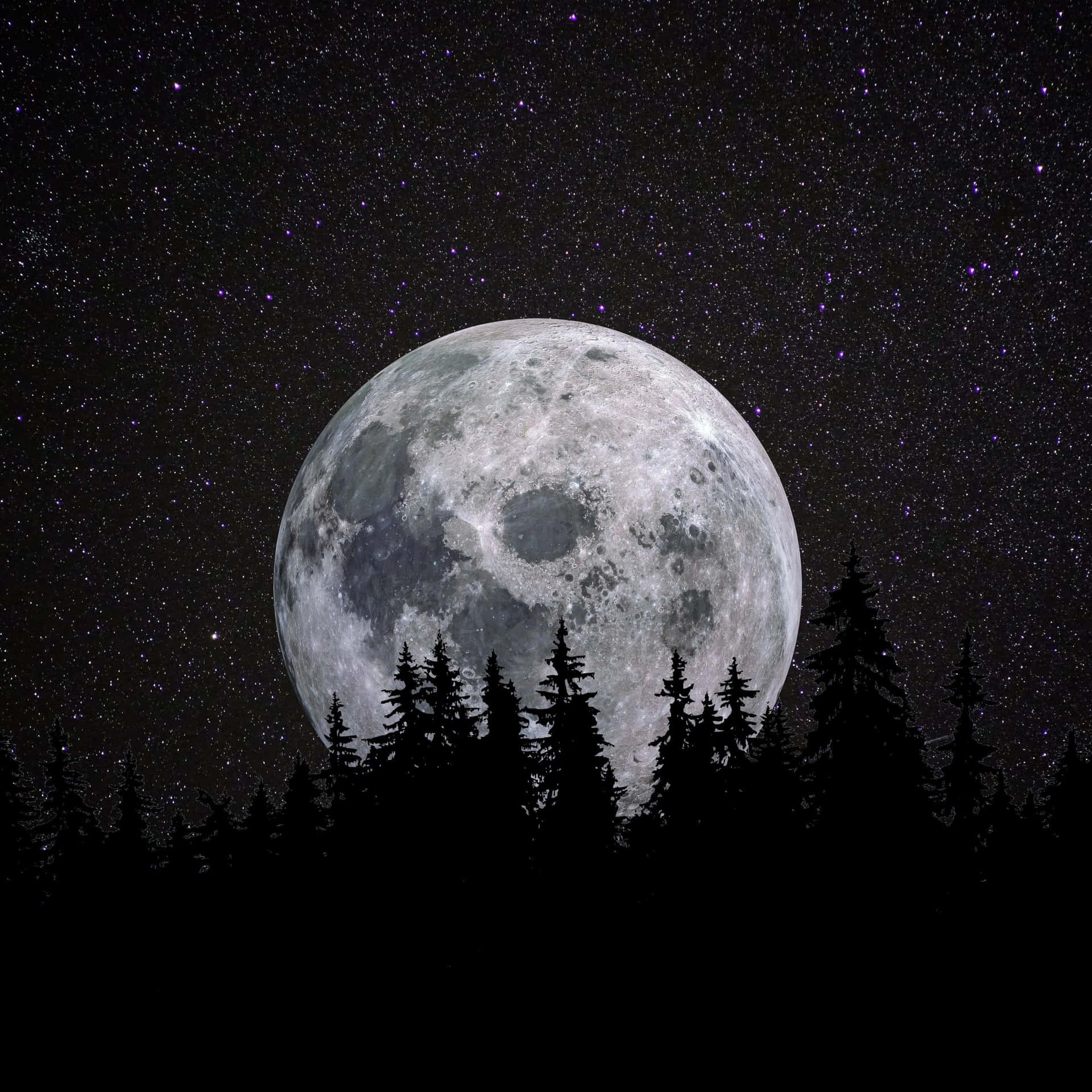 Big Moon On Dark Starry Night Wallpaper