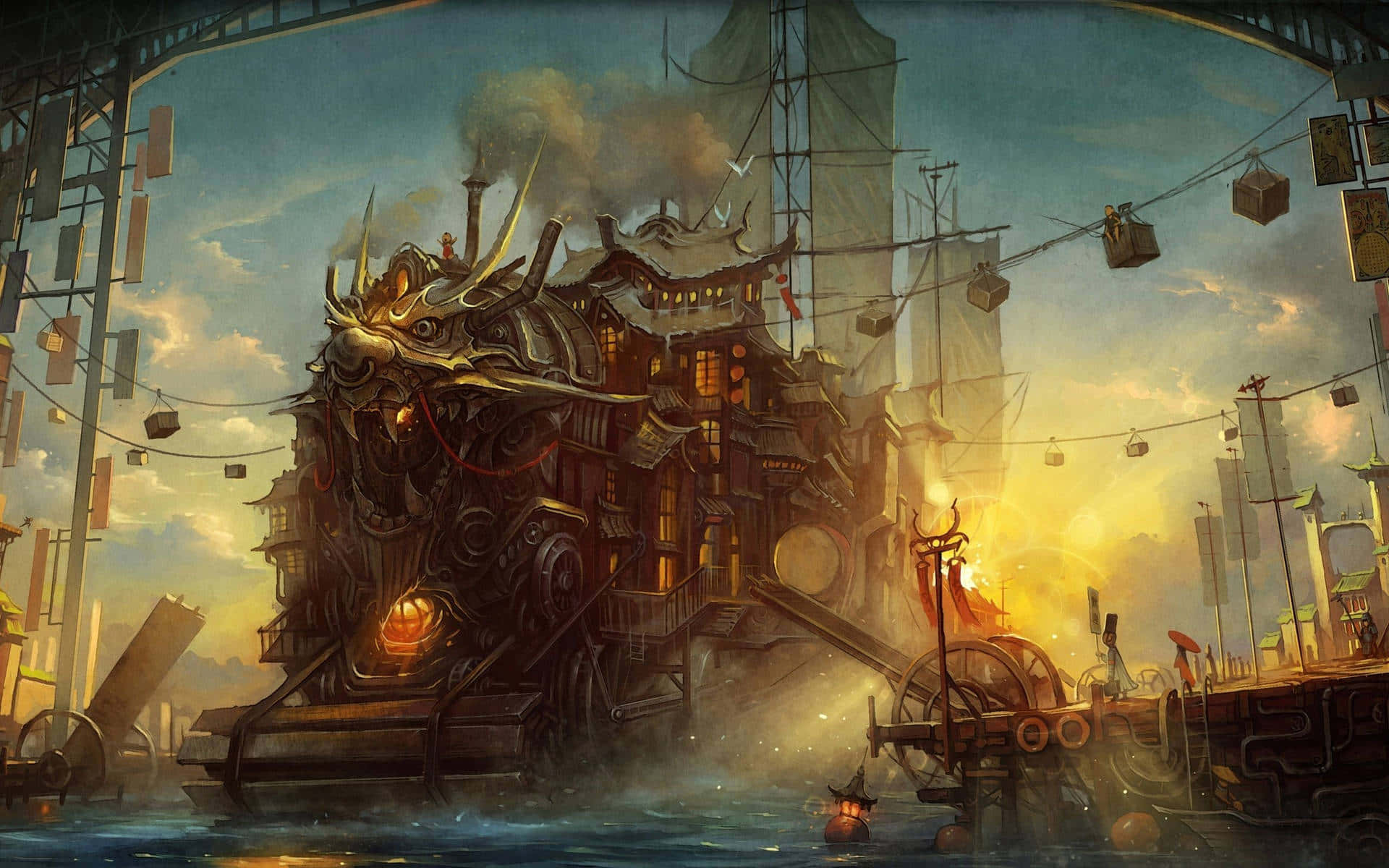 Mysterious Dark Steampunk Industrial World Wallpaper