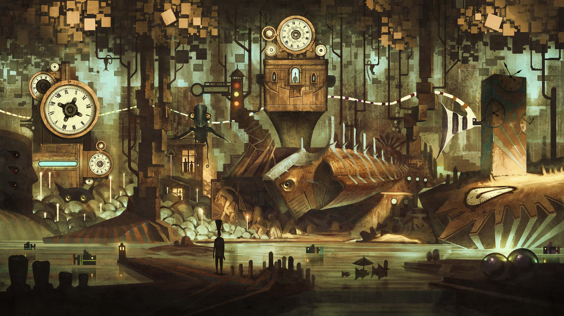 Dark Steampunk Fantasy World Wallpaper