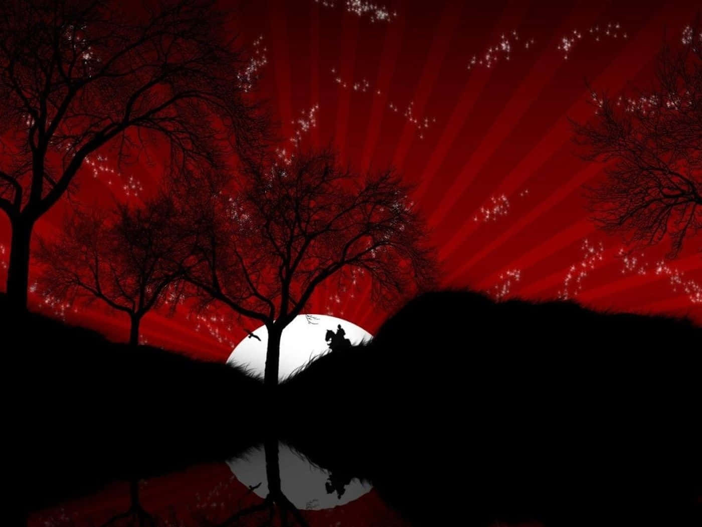 Eerie Nightfall in the Surreal Forest Wallpaper