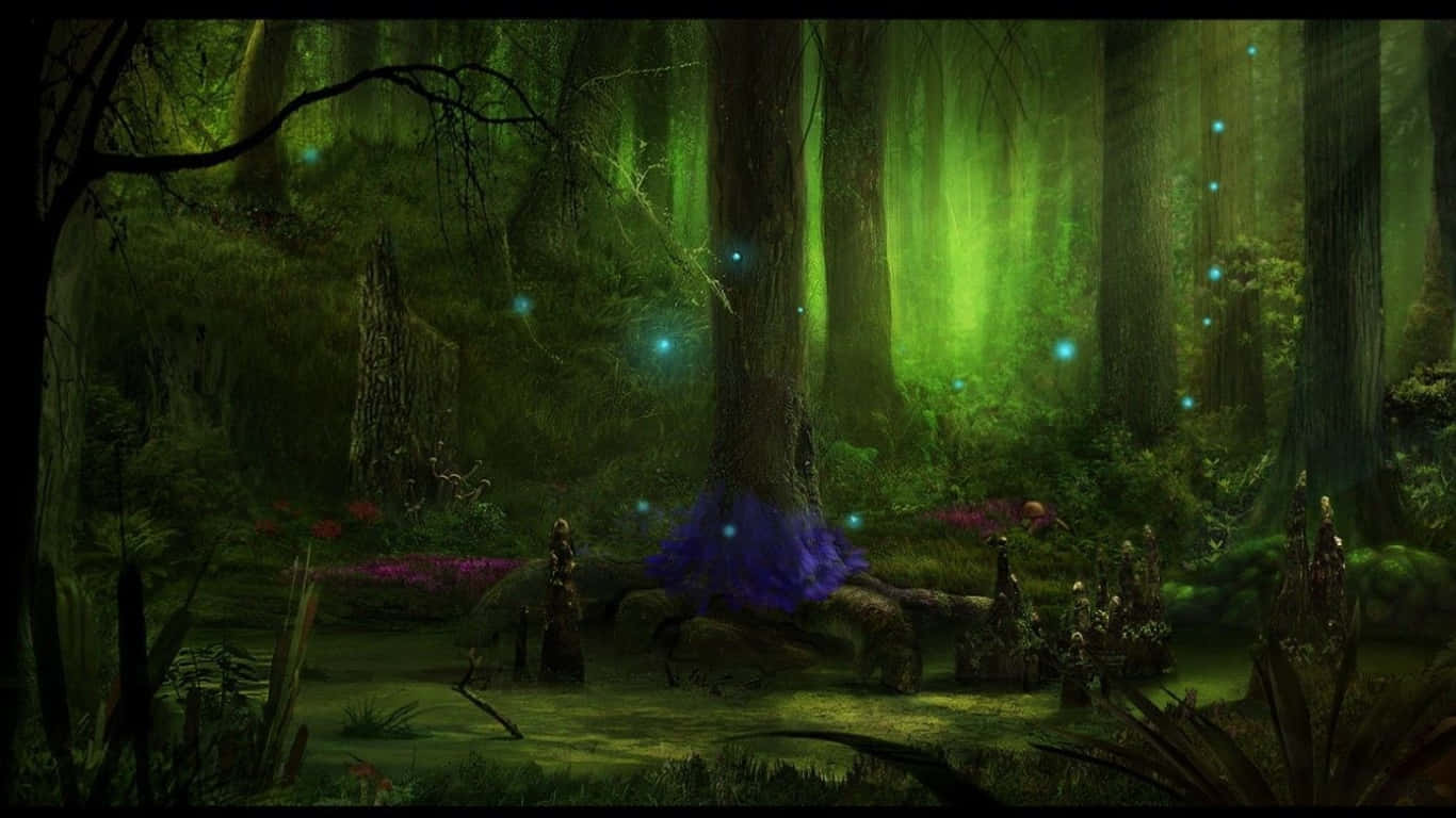 Mysterious encounter in the dark woods Wallpaper