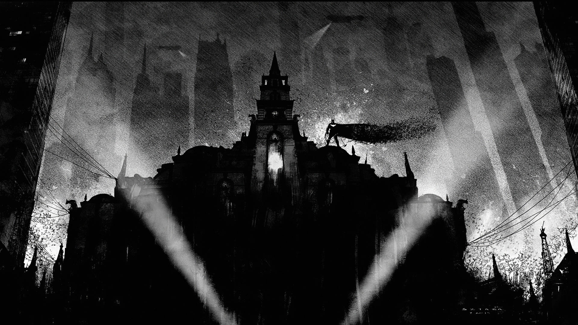 Dark Theme Batman Building Silhouette Wallpaper