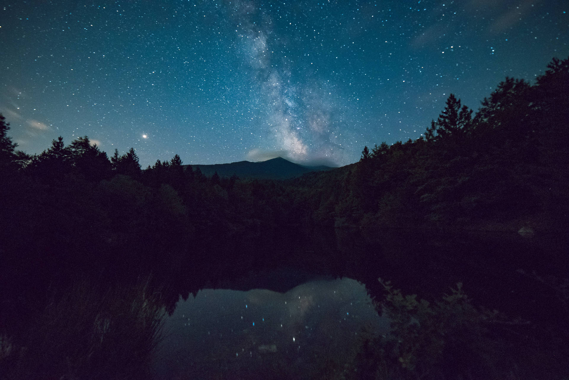 Dark Theme Forest Lake Starry Sky Wallpaper
