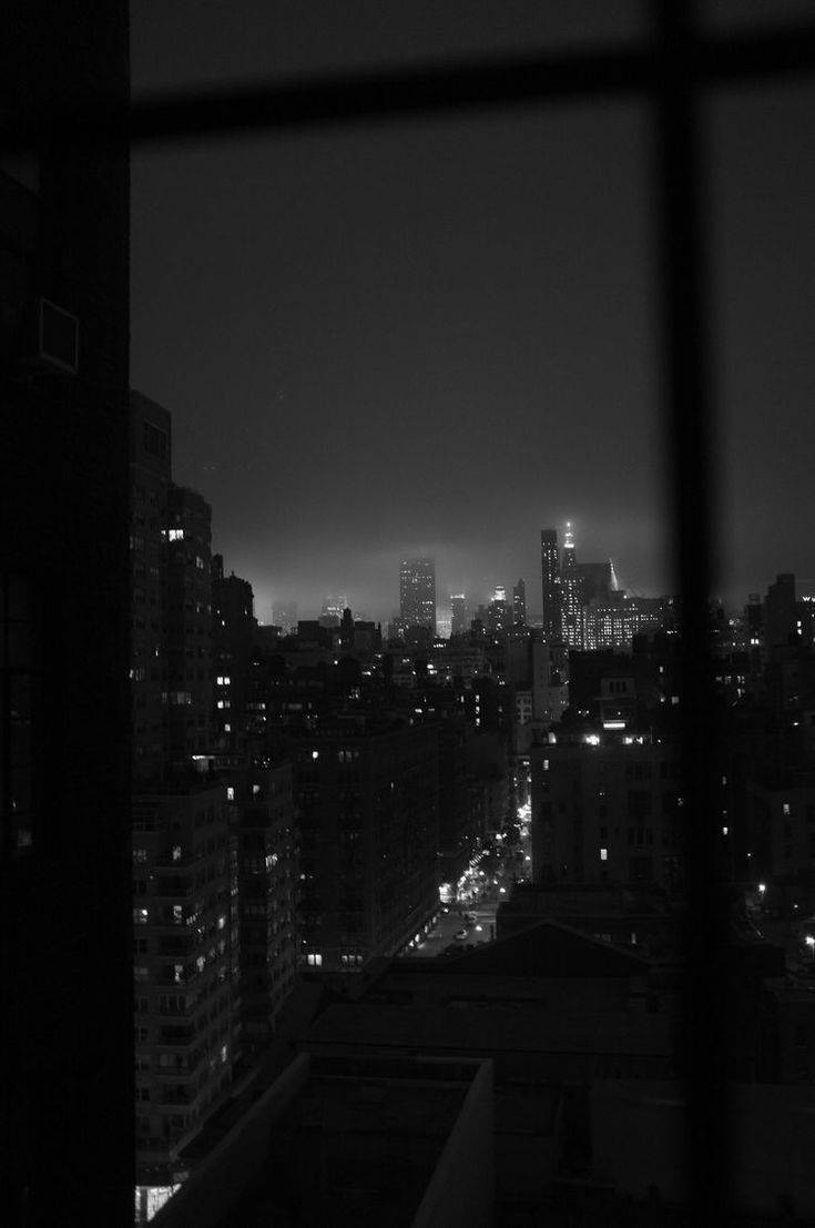 Dark Theme Monochrome City Lights At Night Wallpaper