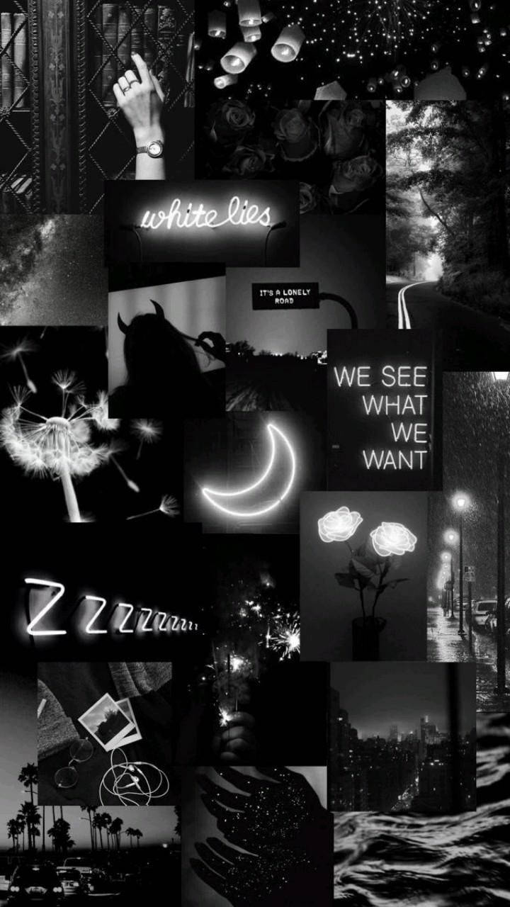 Dark Theme Photo Collage Monochrome Wallpaper
