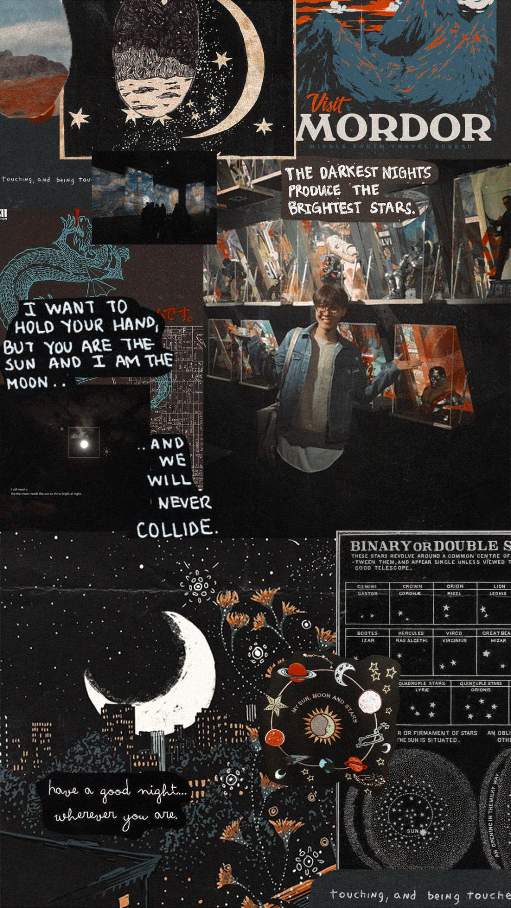 Dark Theme Text Pictures Collage Scrapbook Wallpaper