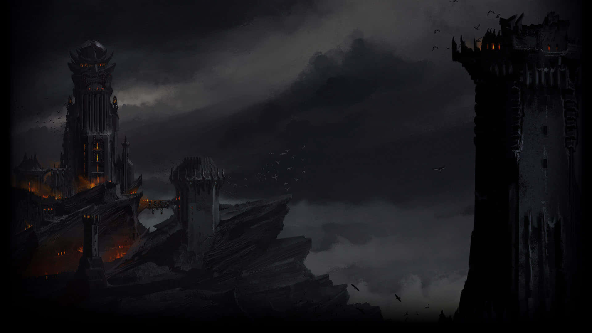 Mysterious Dark Tower Rising Against a Stormy Sky Wallpaper