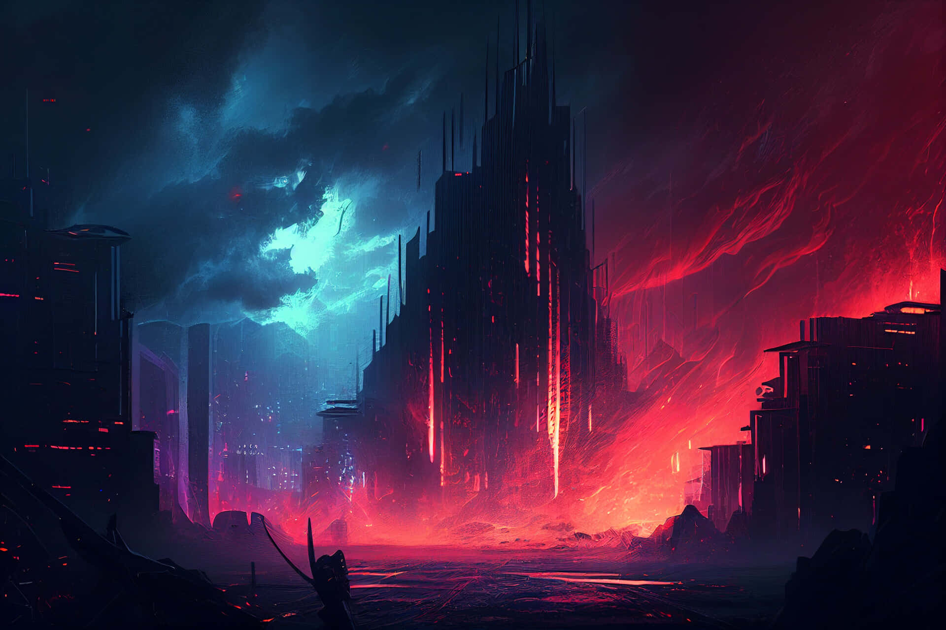 Mysterious Dark Tower in a Magical Landscape Wallpaper