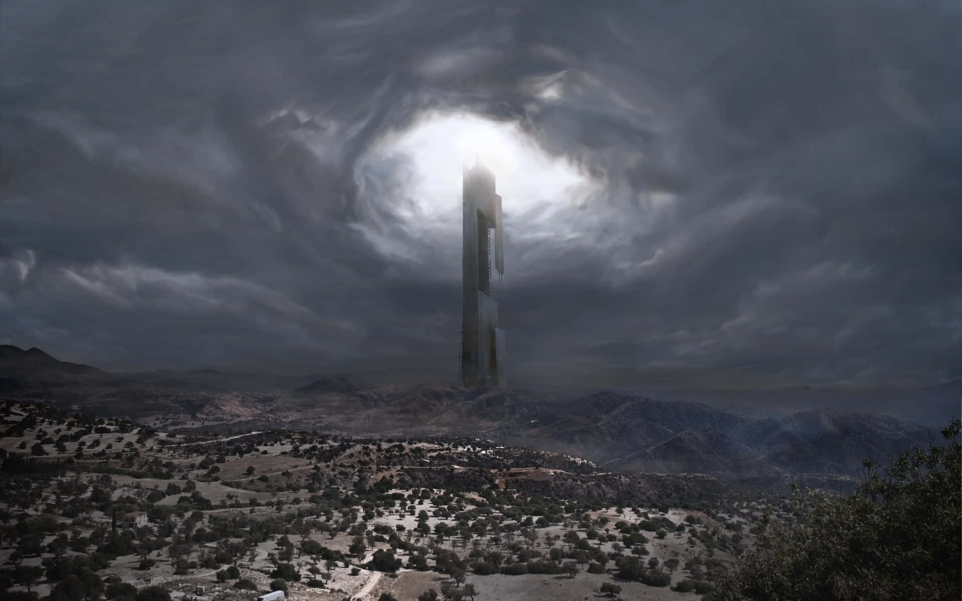 The Mysterious Dark Tower in a Fantasy World Wallpaper