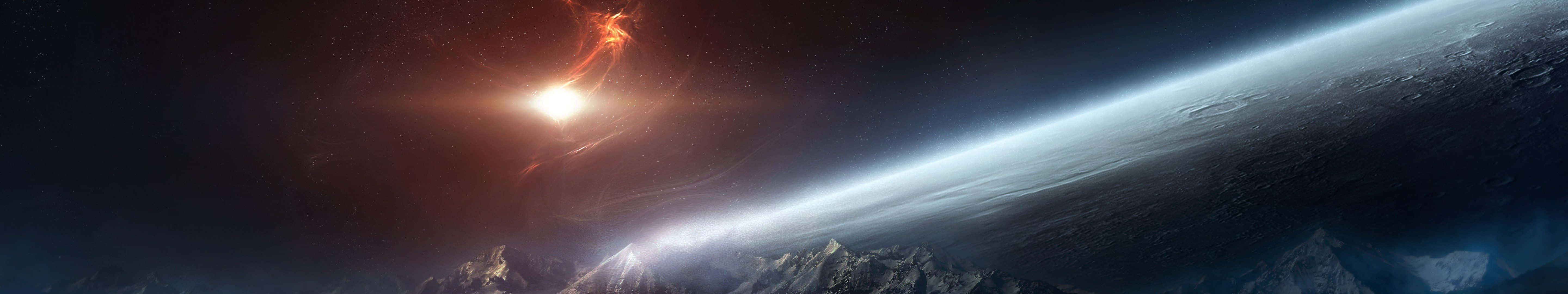 Superfíciedo Planeta Com Montanhas Escuras Para Três Monitores. Papel de Parede