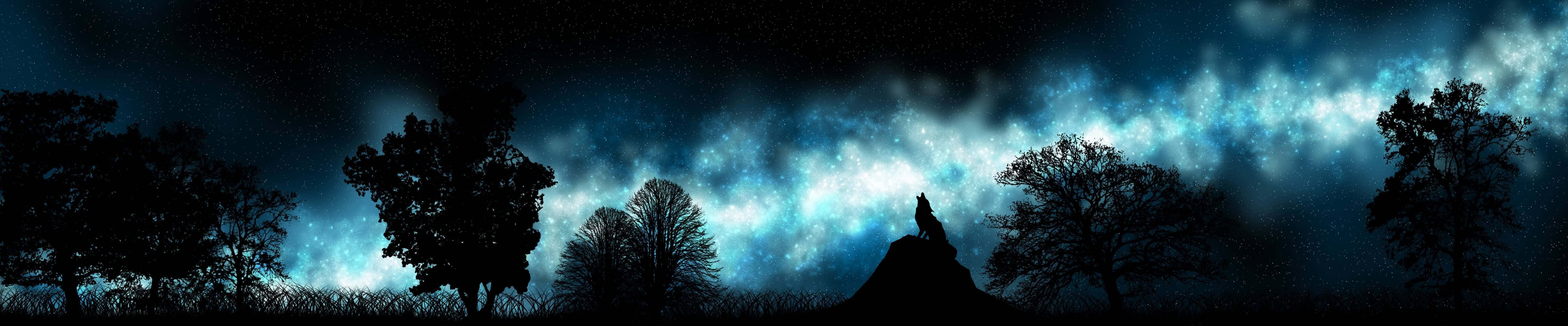 Bäumeund Sterne Dunkel, Triple Monitor Wallpaper
