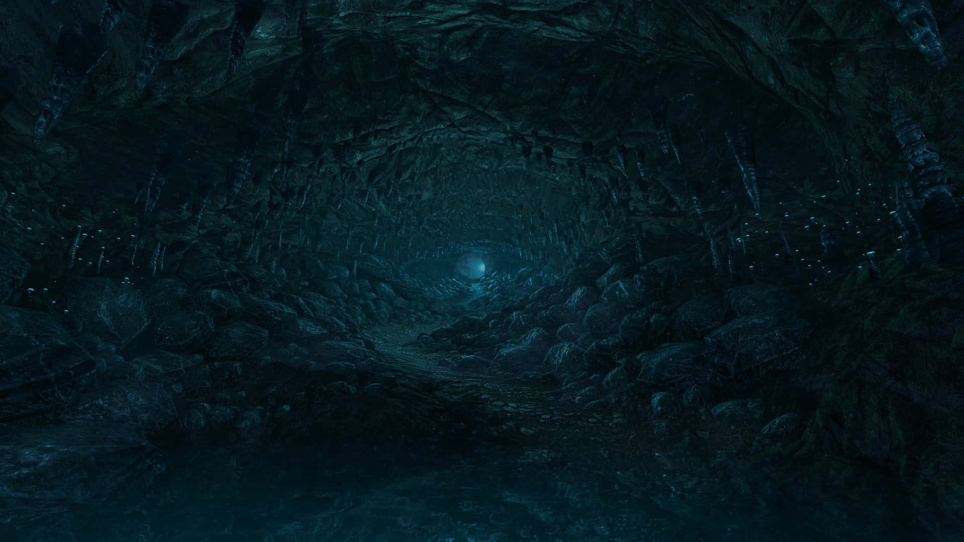 Mysterious and Alluring Dark Underground Tunnel Wallpaper