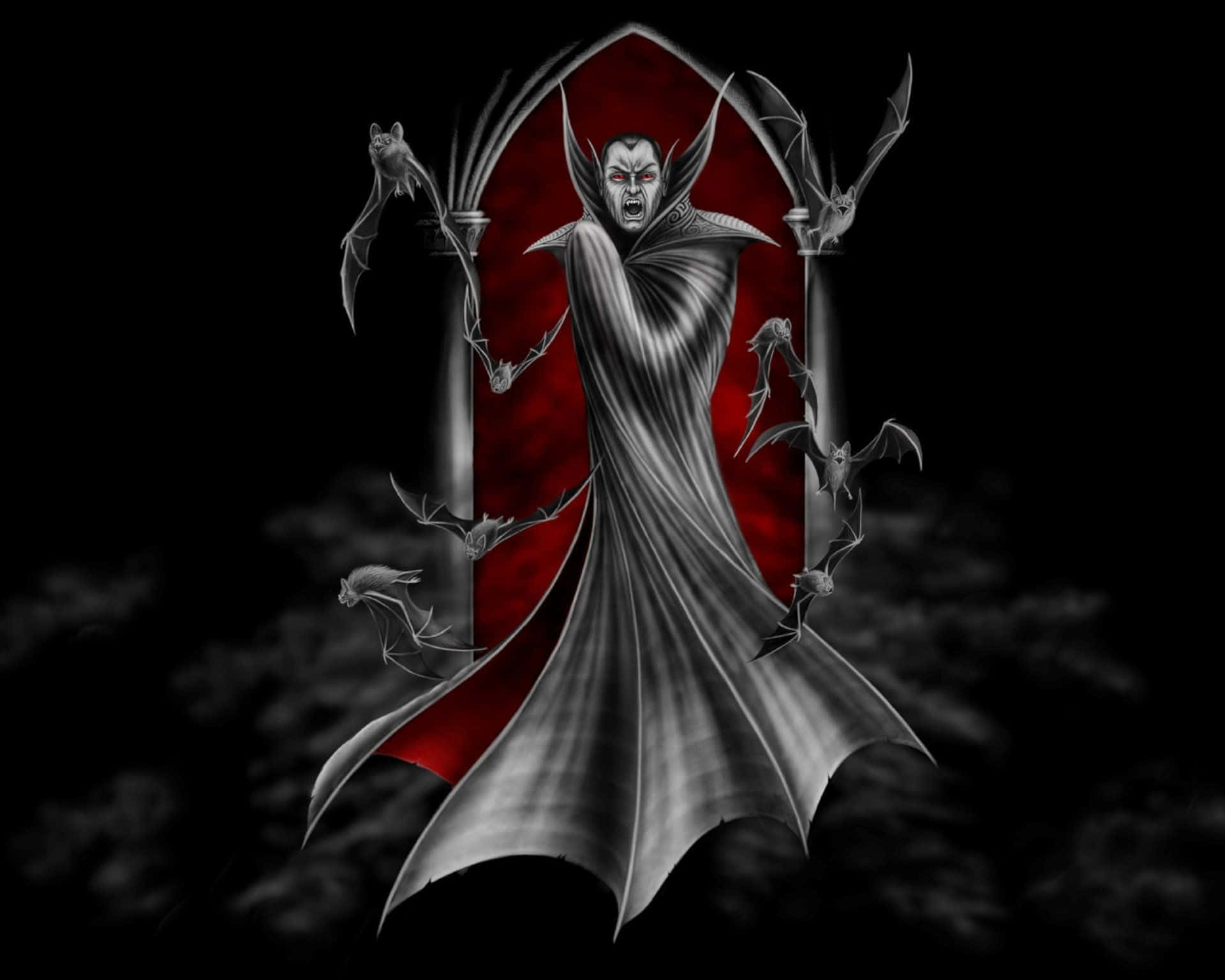 Misteriosoy Oscuro Vampiro En Las Sombras. Fondo de pantalla