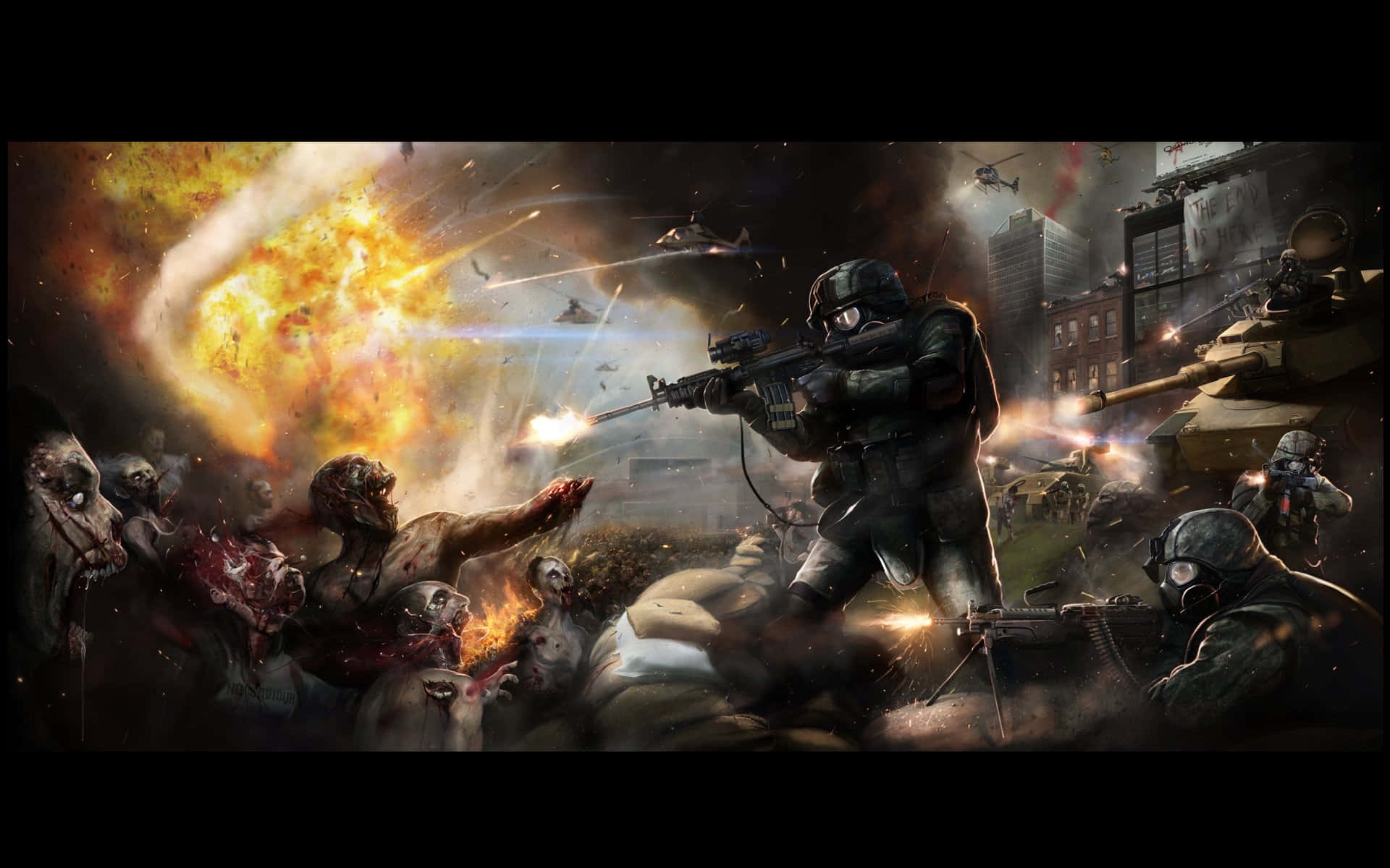 A fierce dark battle in an apocalyptic war Wallpaper