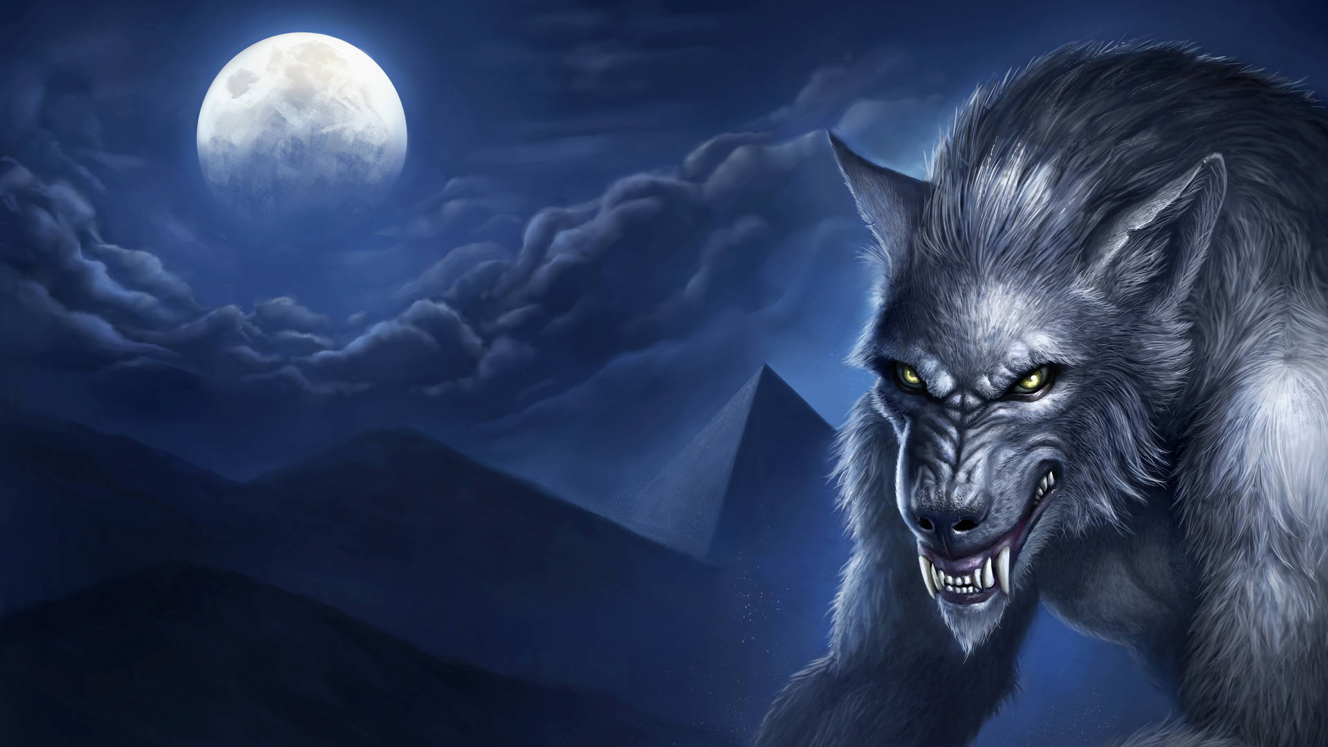 Sort Werewolf Måne Pyramidern Wallpaper