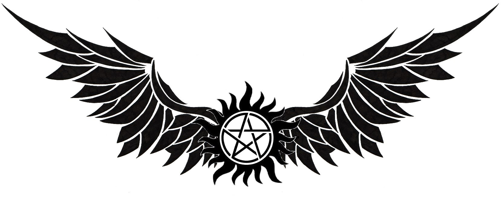 Dark Winged Pentacle Tattoo Design PNG