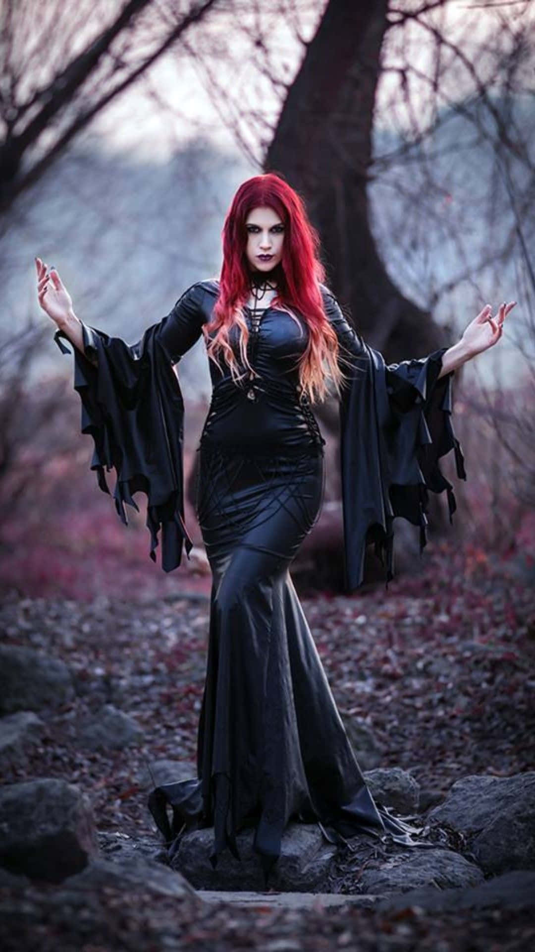 Enchanting Dark Witch in Moonlight Wallpaper