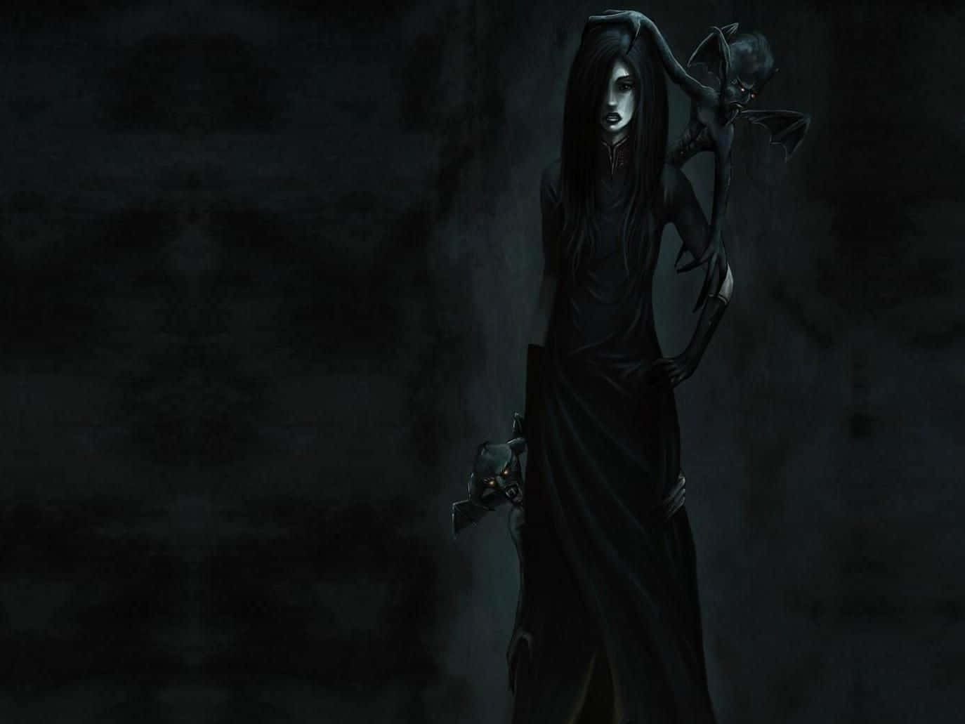 Enchanting Dark Witch under a Full Moon Wallpaper