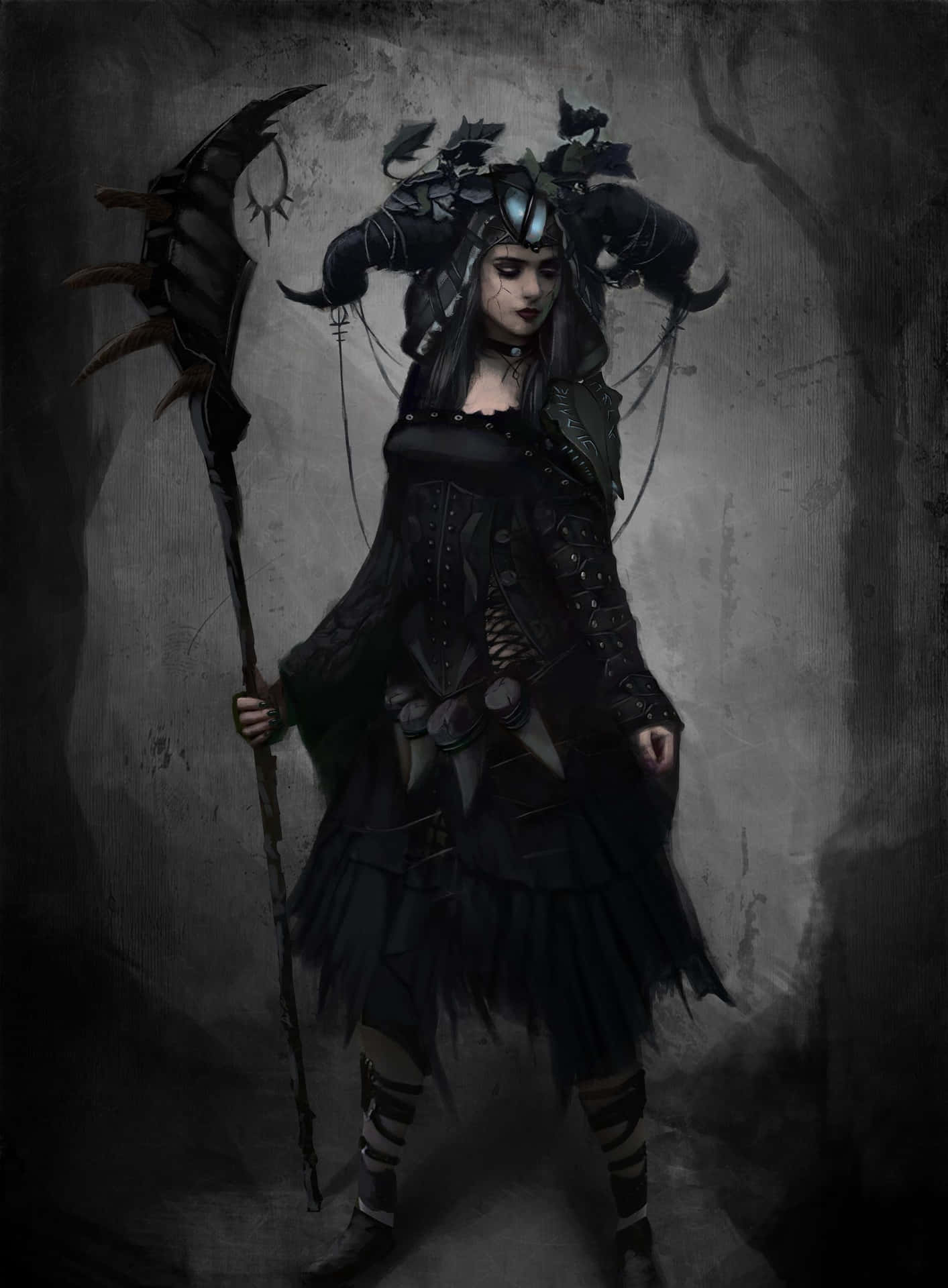 Mysterious Dark Witch in Forest Wallpaper