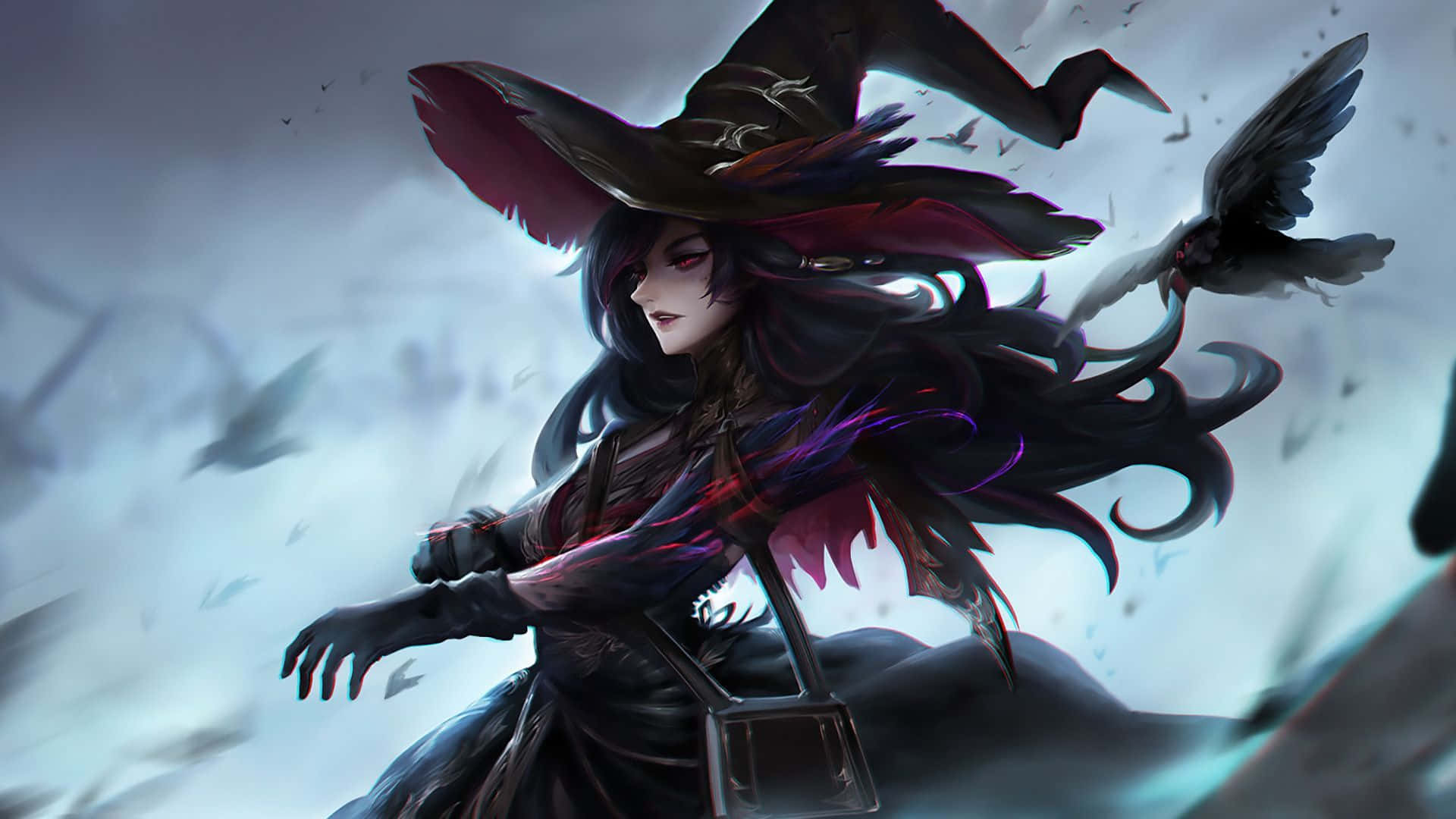 Mysterious Dark Witch in a Mesmerizing Forest Wallpaper