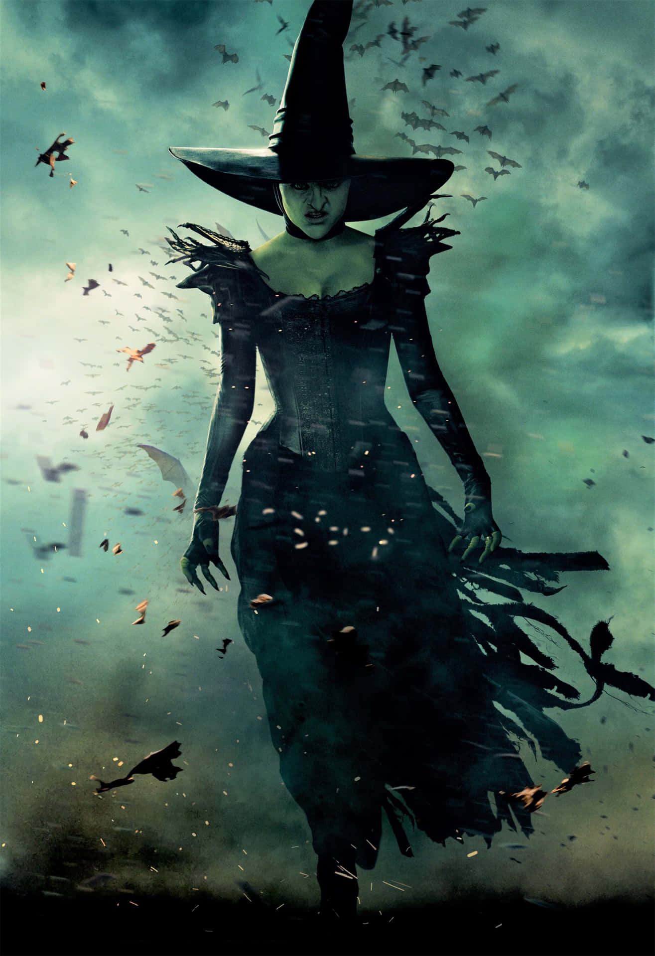 Mysterious Dark Witch on Full Moon Night Wallpaper