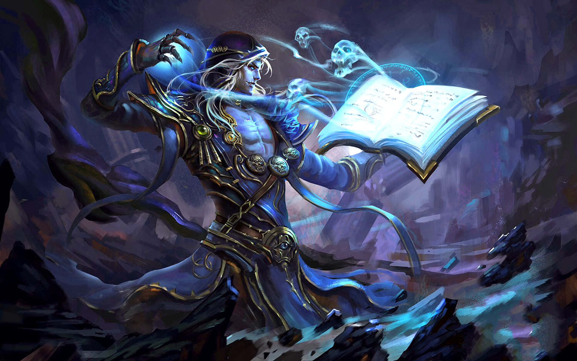 Mystical Dark Wizard Casting a Powerful Spell Wallpaper