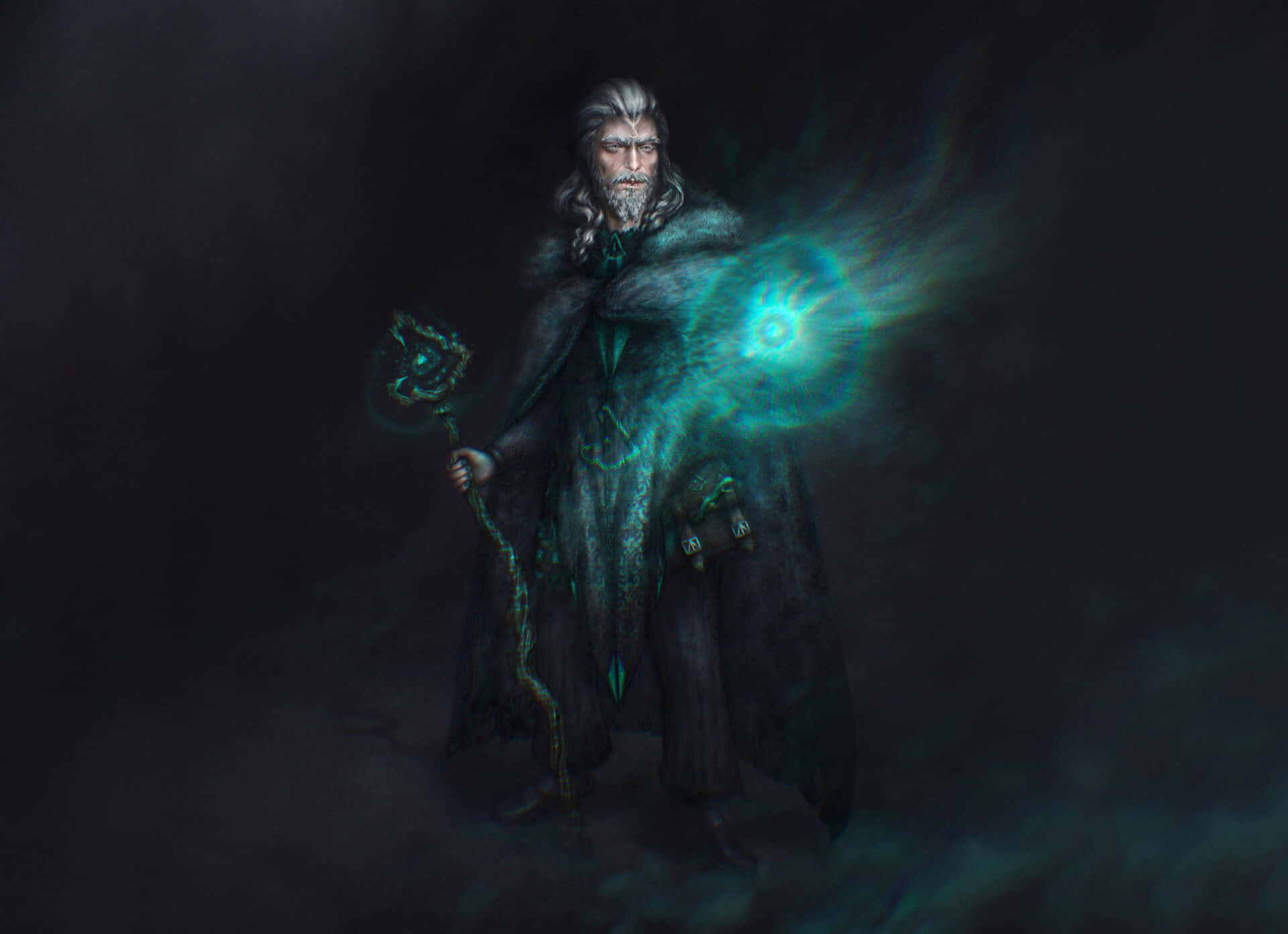 Enigmatic Dark Wizard Conjuring Magic in the Night Wallpaper