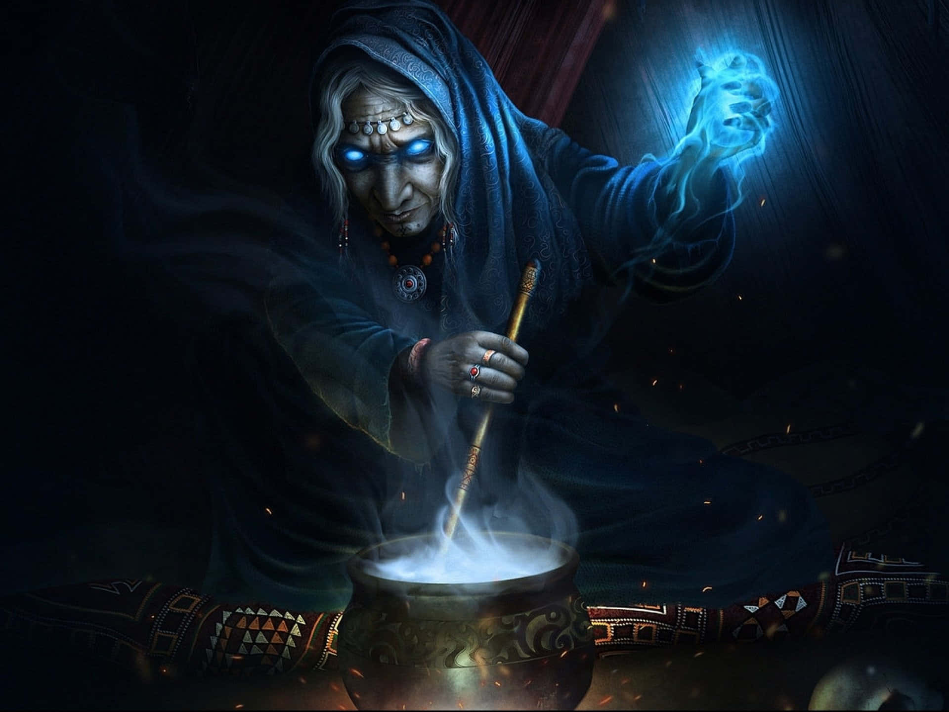 Mysterious Dark Wizard Summoning Magic Wallpaper