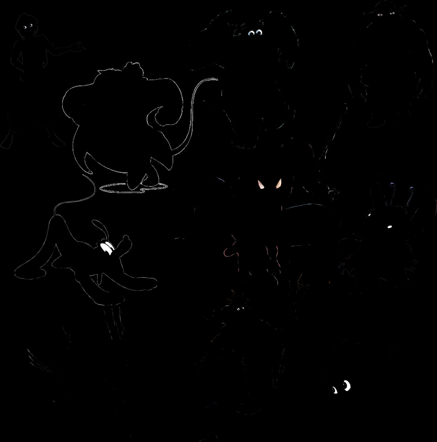 Darkened Cartoon Characters Gathering PNG