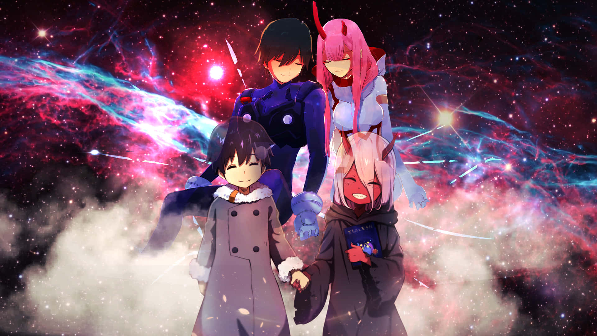 Ungrupo De Personajes De Anime Parados En El Espacio