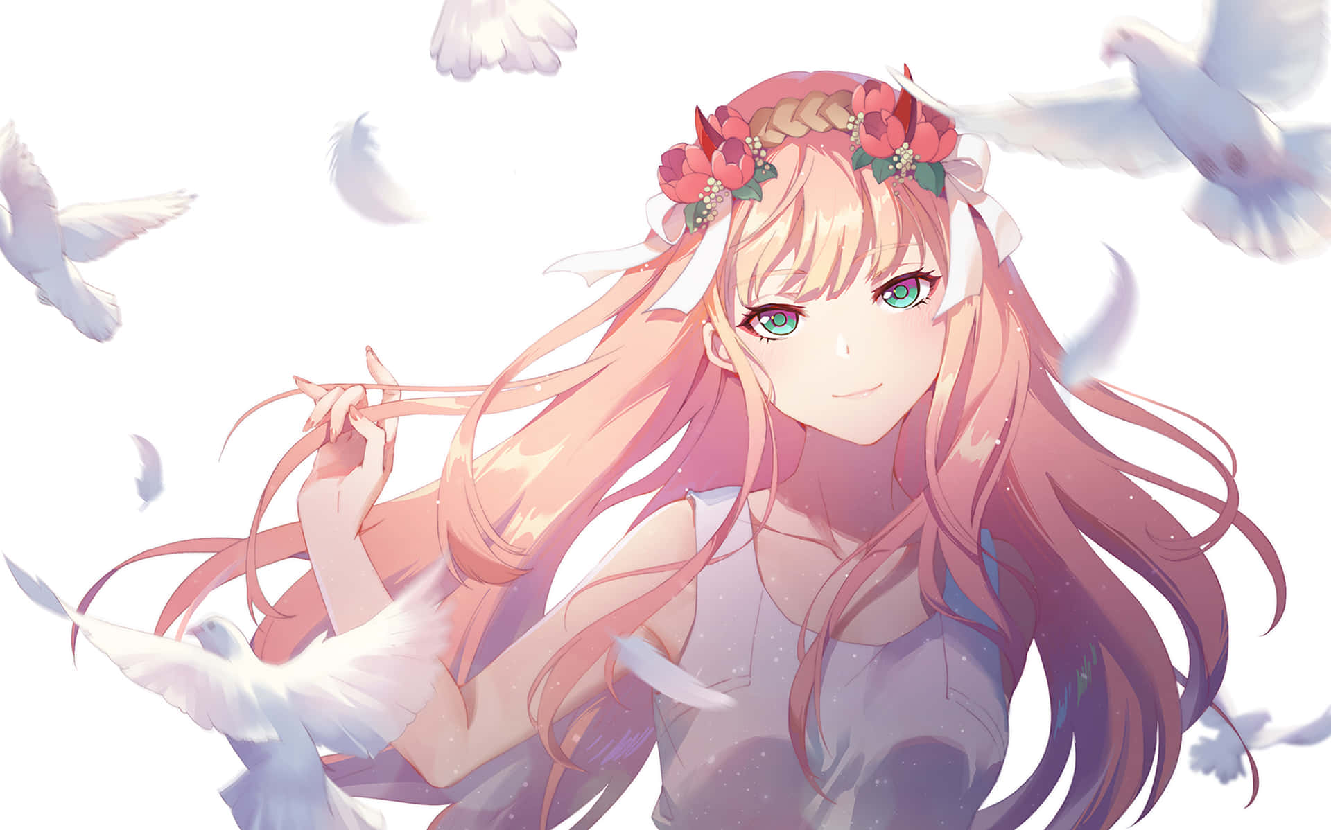 A Girl With Pink Hair And A Crown Of Pigeons