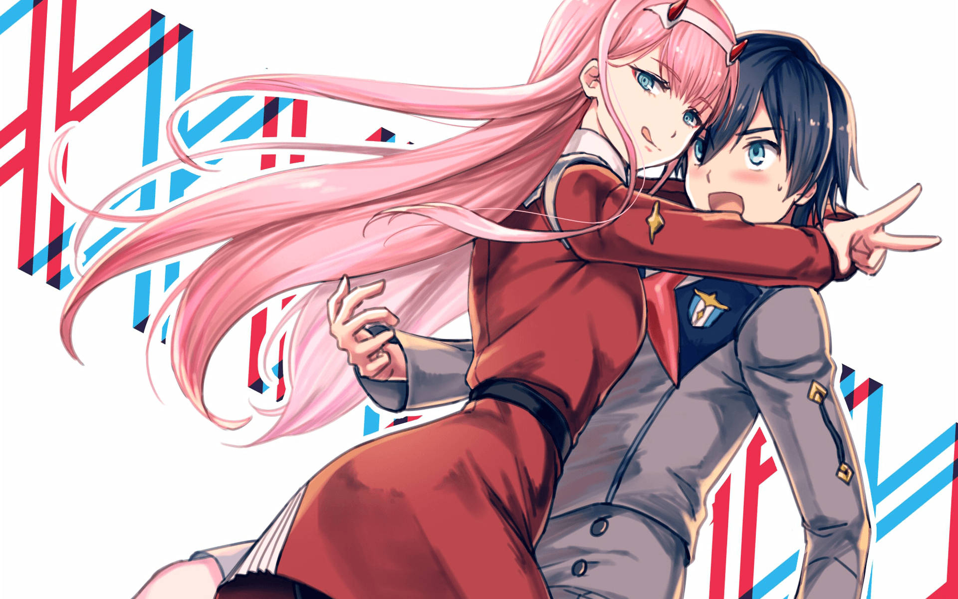 Hiro and Zero Two embrace their love for each other Wallpaper