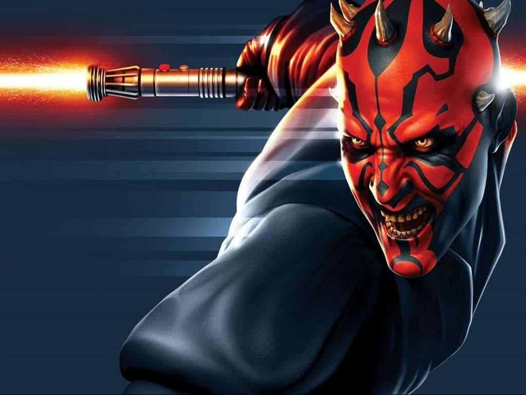 Darth Maul goes into battle, wielding his iconic and powerful double-ended lightsaber Wallpaper