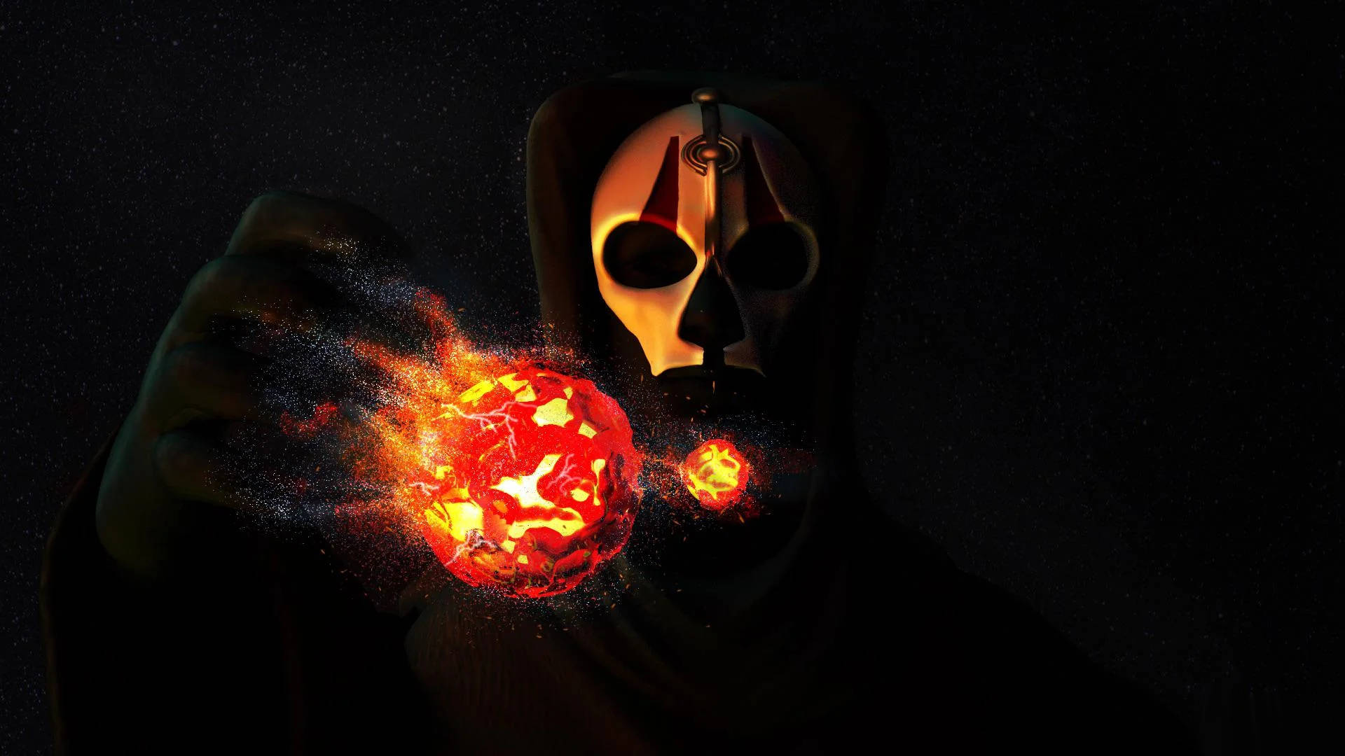 Enigmatic Darth Nihilus Wielding a Flaming Orb Wallpaper