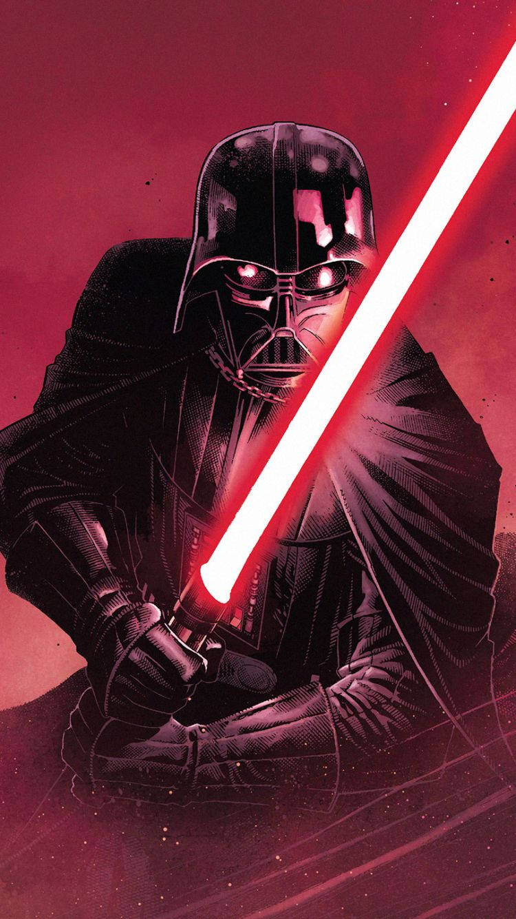 Darth Vader with His Red Glowing Lightsaber Wallpaper