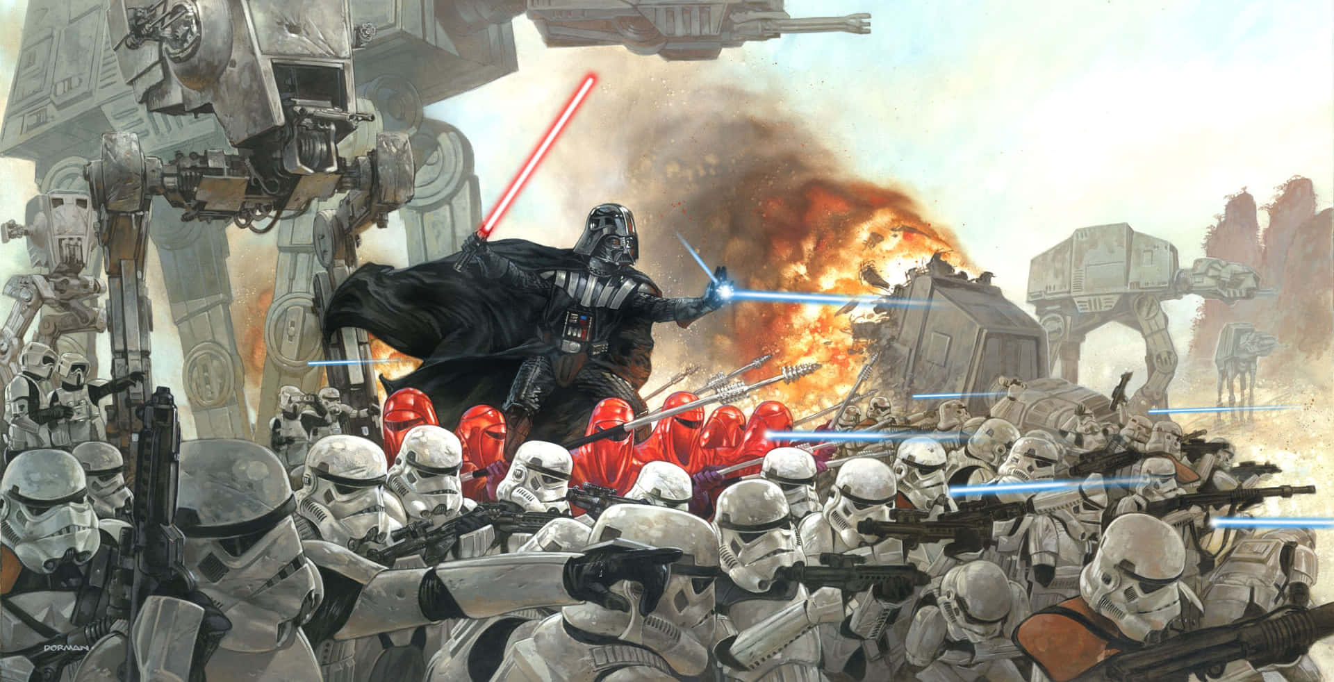 Darth_ Vader_ Leading_ Stormtroopers_ Battle_ Artwork Wallpaper