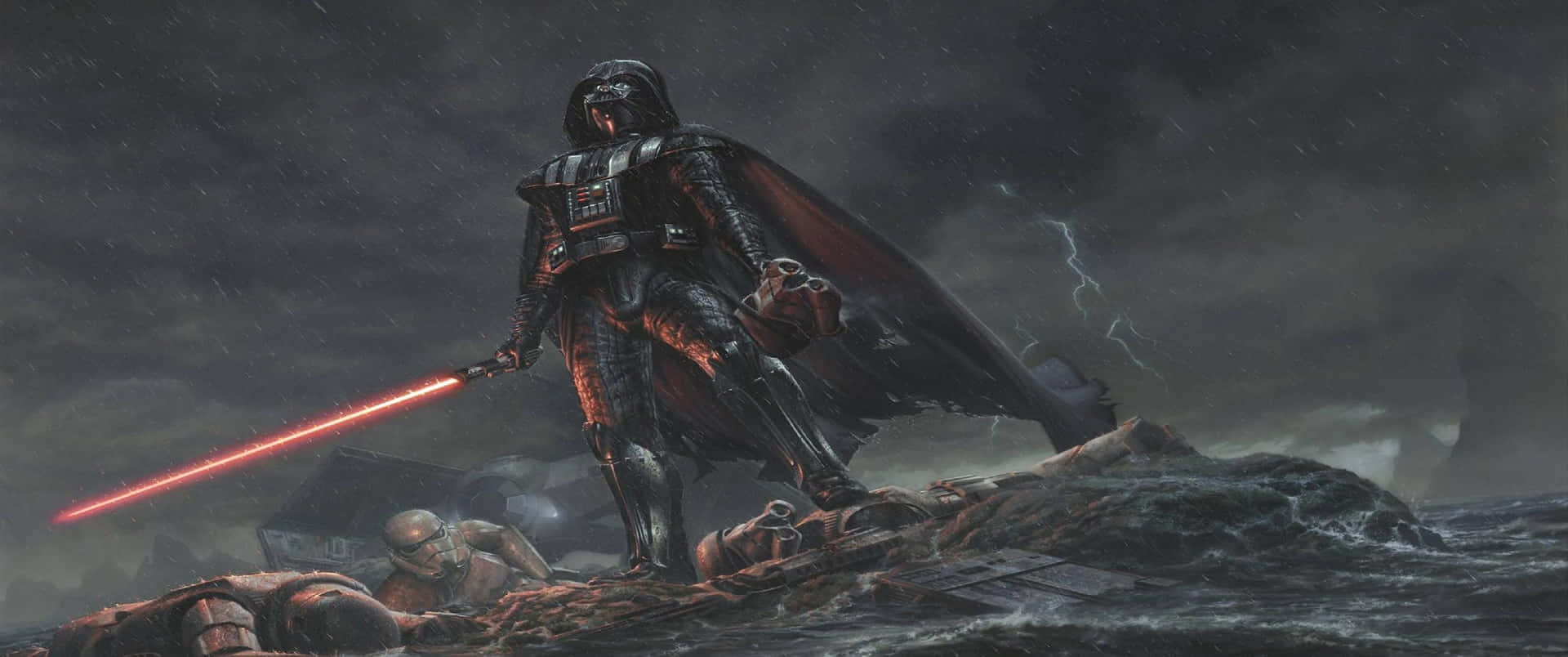 Darth Vader Standing Amongst Destruction Ultra Wide Wallpaper