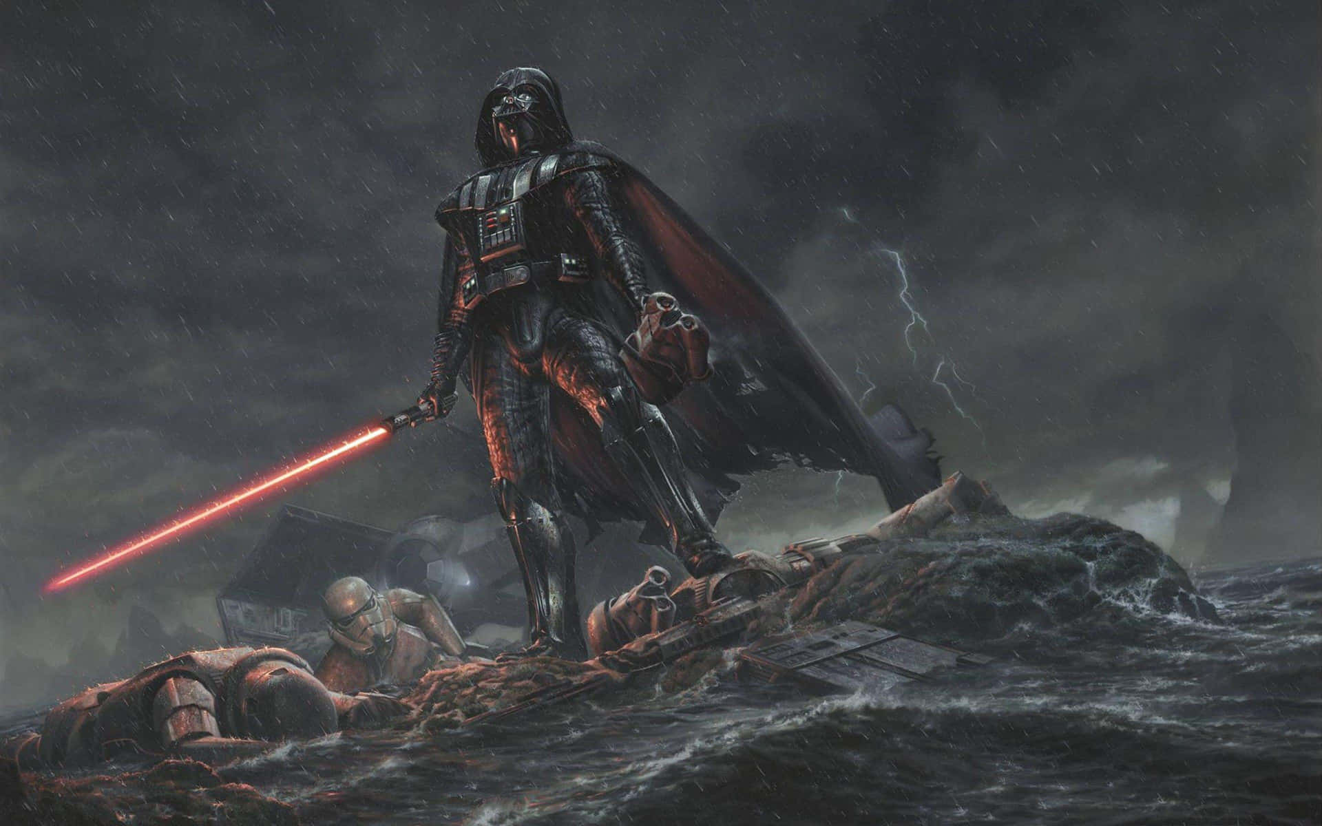 Darth Vader Standing Stormy Beach Art Wallpaper