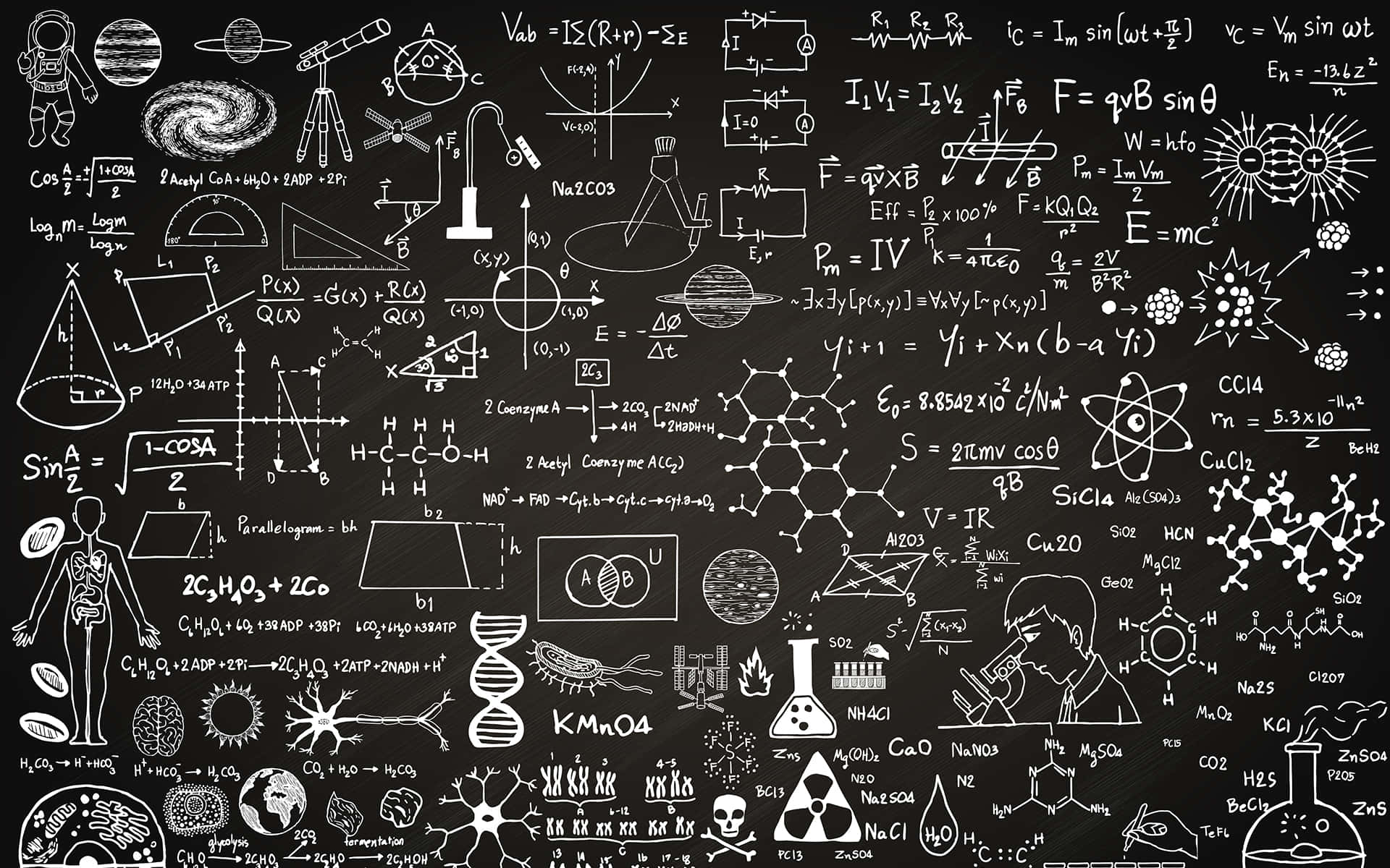 A Blackboard With Many Scientific Formulas Drawn On It