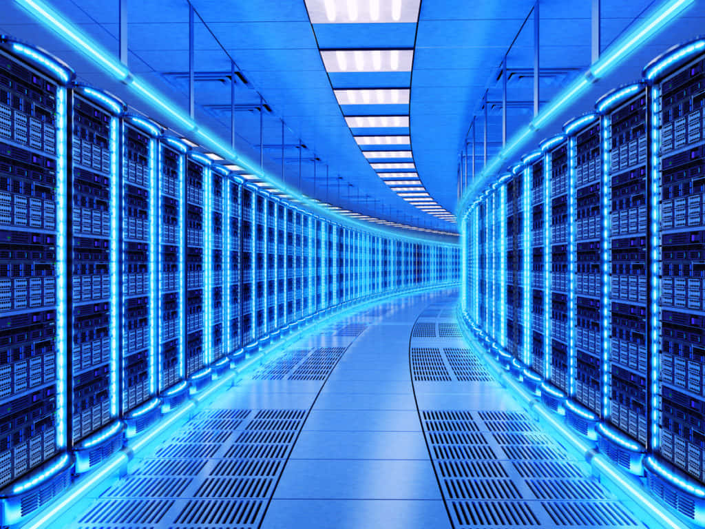 A Large Data Center With Blue Lights