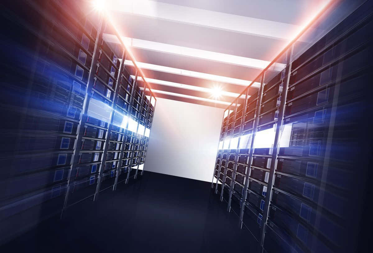 A Server Room With A Bright Light Shining Through It